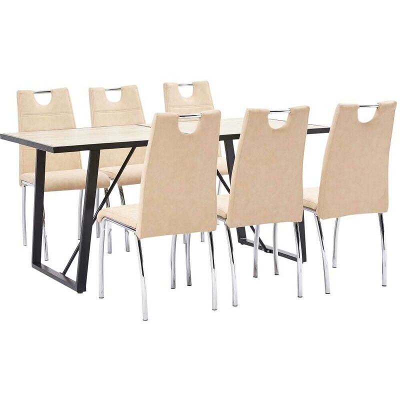 

Hommoo Juego de comedor 7 piezas cuero sintético color crema