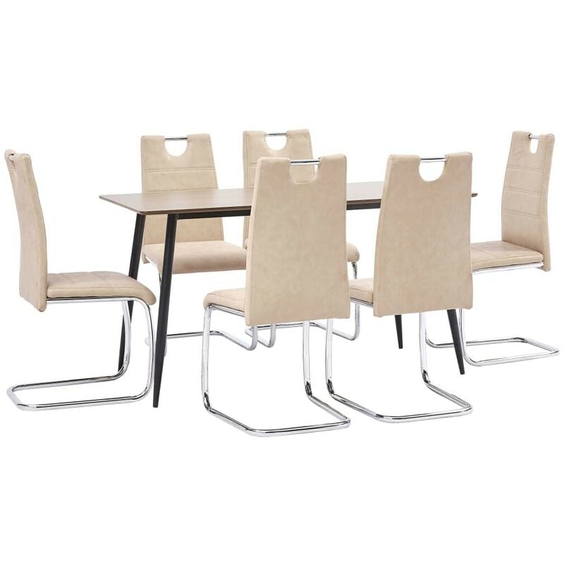 

Hommoo Juego de comedor 7 piezas cuero sintético color crema