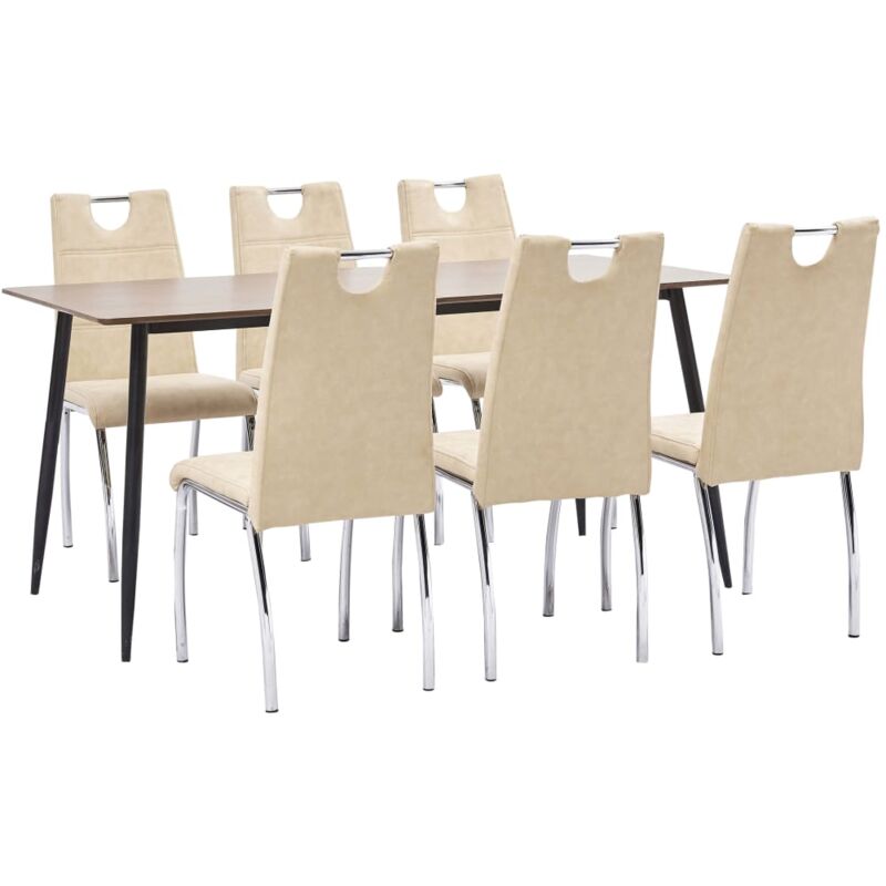

Hommoo - Juego de comedor 7 piezas cuero sintético color crema