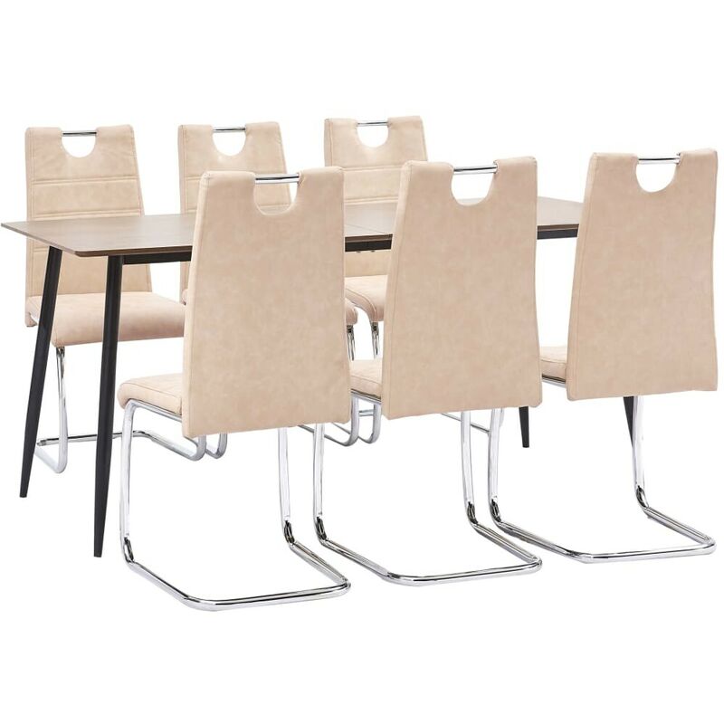 

Hommoo Juego de comedor 7 piezas cuero sintético color crema