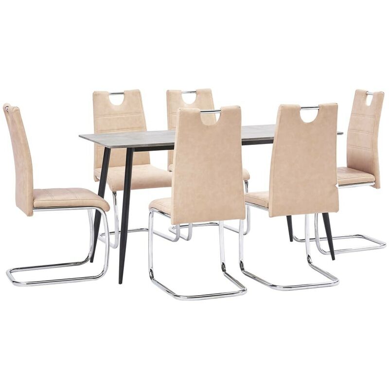 

Hommoo Juego de comedor 7 piezas cuero sintético color crema