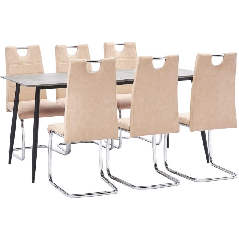 

Hommoo Juego de comedor 7 piezas cuero sintético color crema