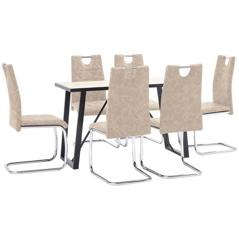 

Hommoo Juego de comedor 7 piezas cuero sintético color crema