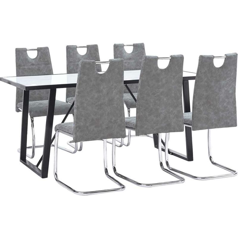 

Hommoo Juego de comedor 7 piezas cuero sintético gris