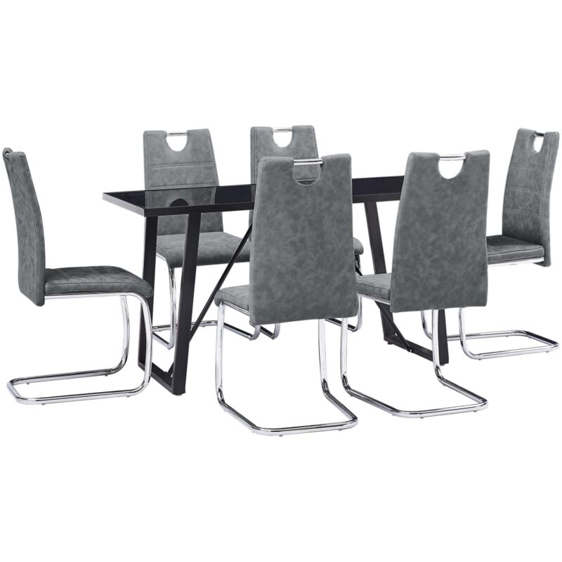 

Hommoo Juego de comedor 7 piezas cuero sintético gris