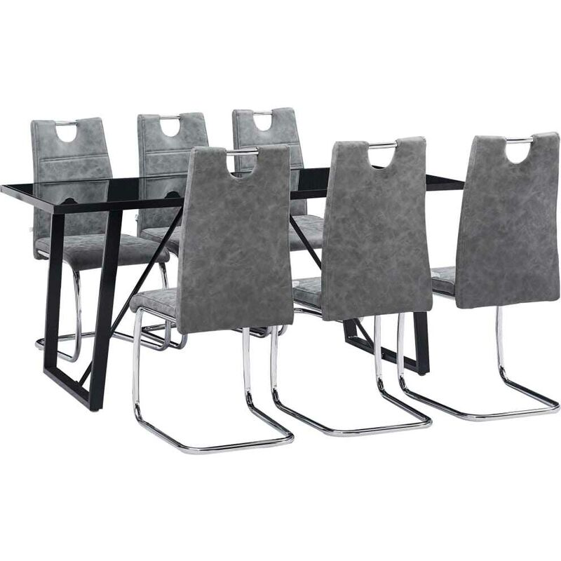 

Hommoo Juego de comedor 7 piezas cuero sintético gris