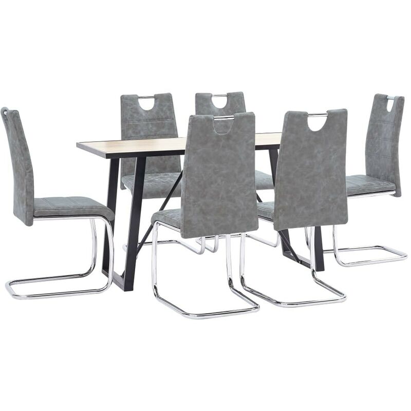 

Hommoo Juego de comedor 7 piezas cuero sintético gris