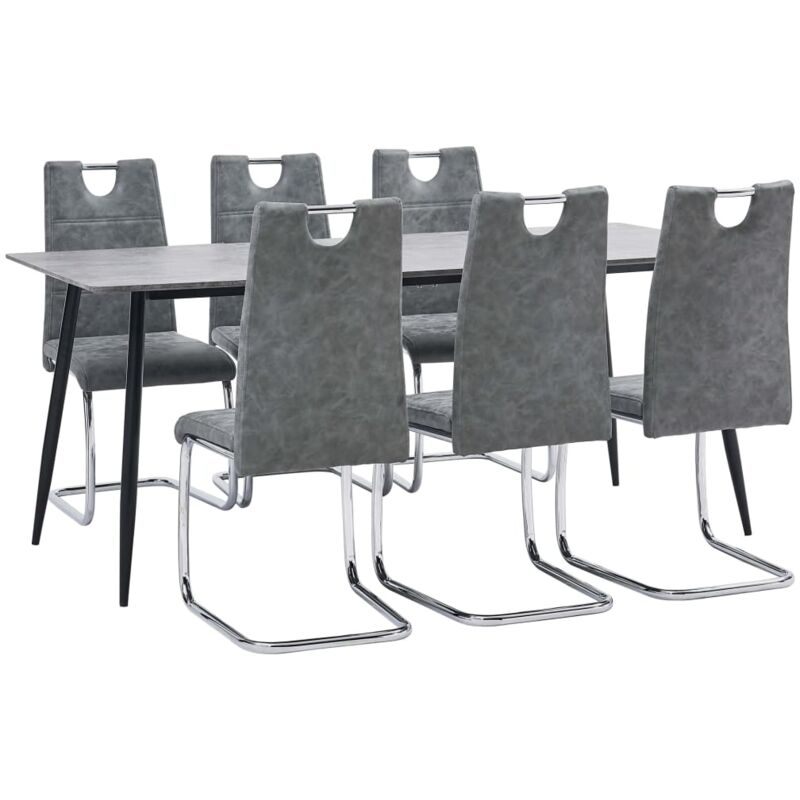

Hommoo Juego de comedor 7 piezas cuero sintético gris