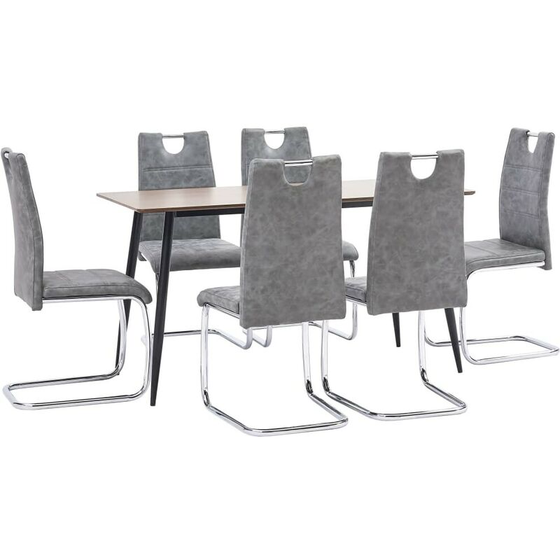 

Hommoo Juego de comedor 7 piezas cuero sintético gris