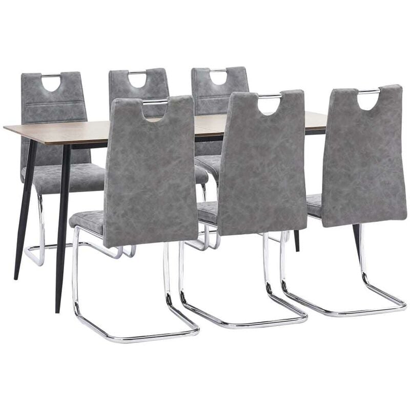 

Hommoo Juego de comedor 7 piezas cuero sintético gris