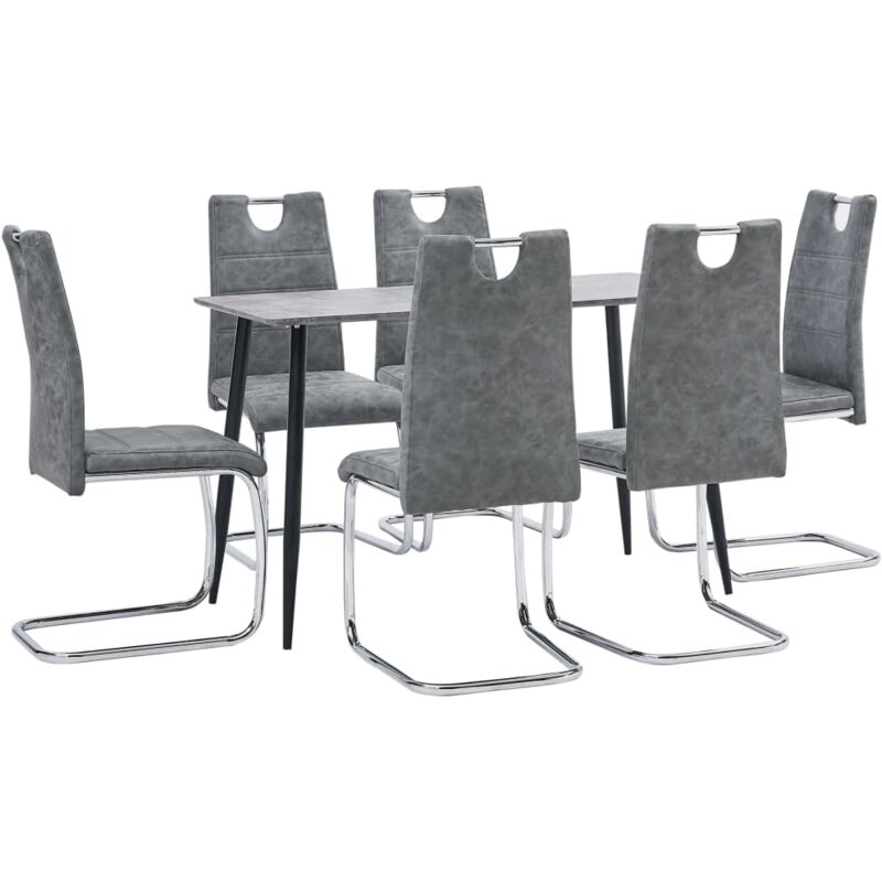 

Juego de comedor 7 piezas cuero sintético gris - Hommoo
