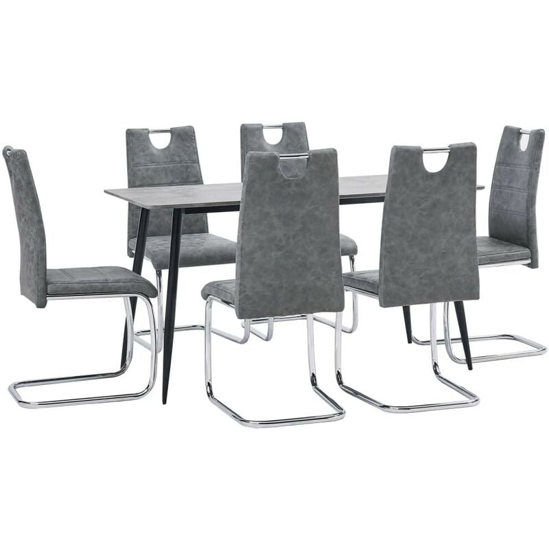 

Hommoo Juego de comedor 7 piezas cuero sintético gris
