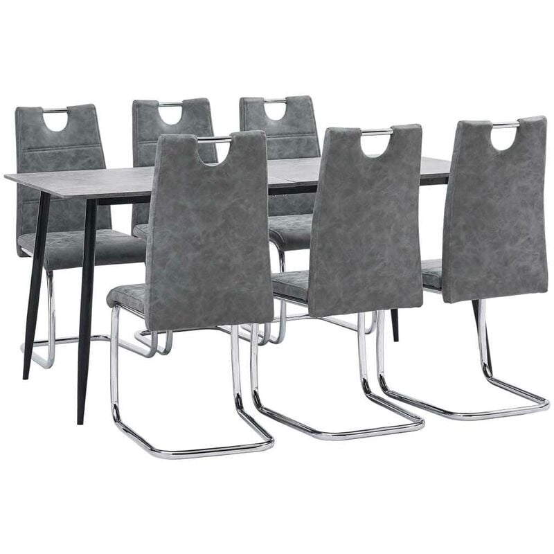 

Hommoo Juego de comedor 7 piezas cuero sintético gris