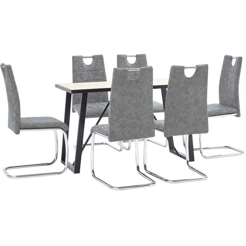 

Hommoo Juego de comedor 7 piezas cuero sintético gris