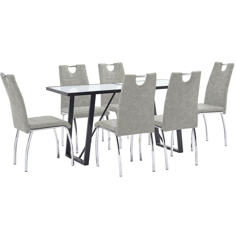 

Hommoo - Juego de comedor 7 piezas cuero sintético gris claro