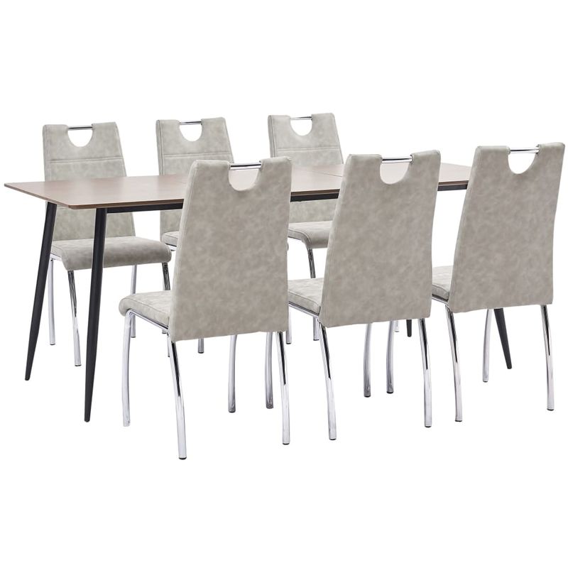 

Juego de comedor 7 piezas cuero sintético gris claro - Hommoo