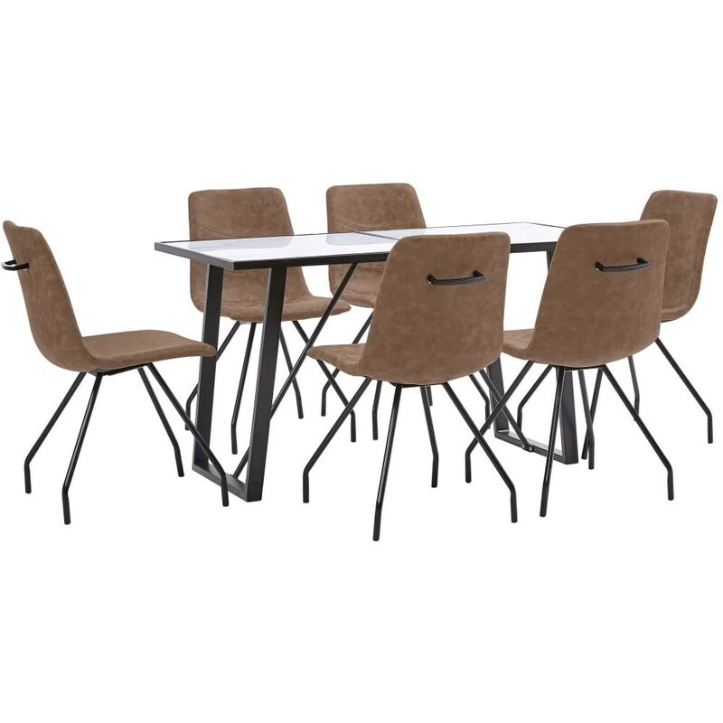 

Hommoo - Juego de comedor 7 piezas cuero sintético marrón