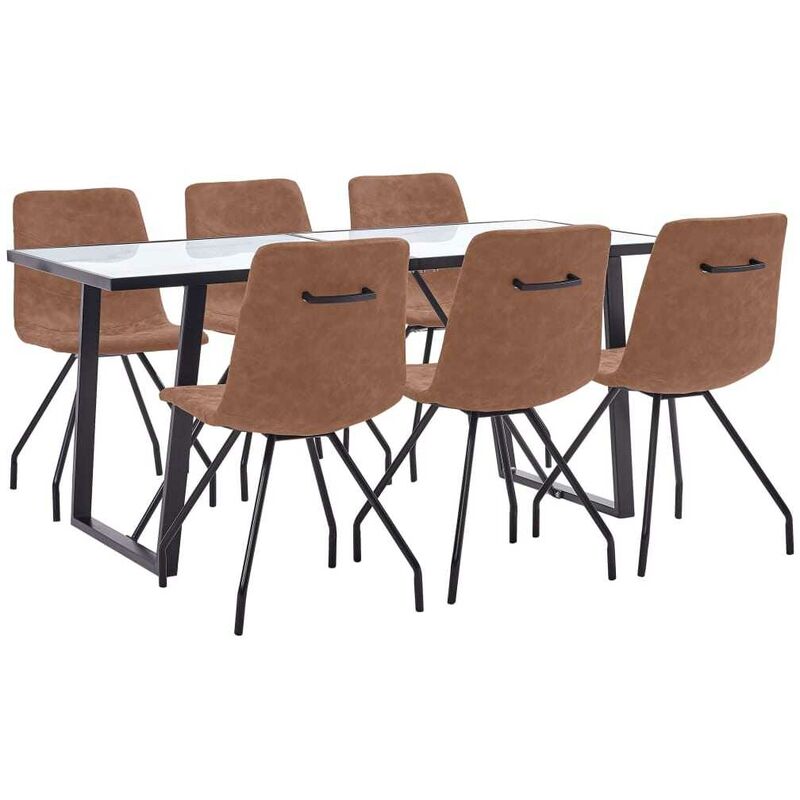 

Juego de comedor 7 piezas cuero sintético marrón - Hommoo