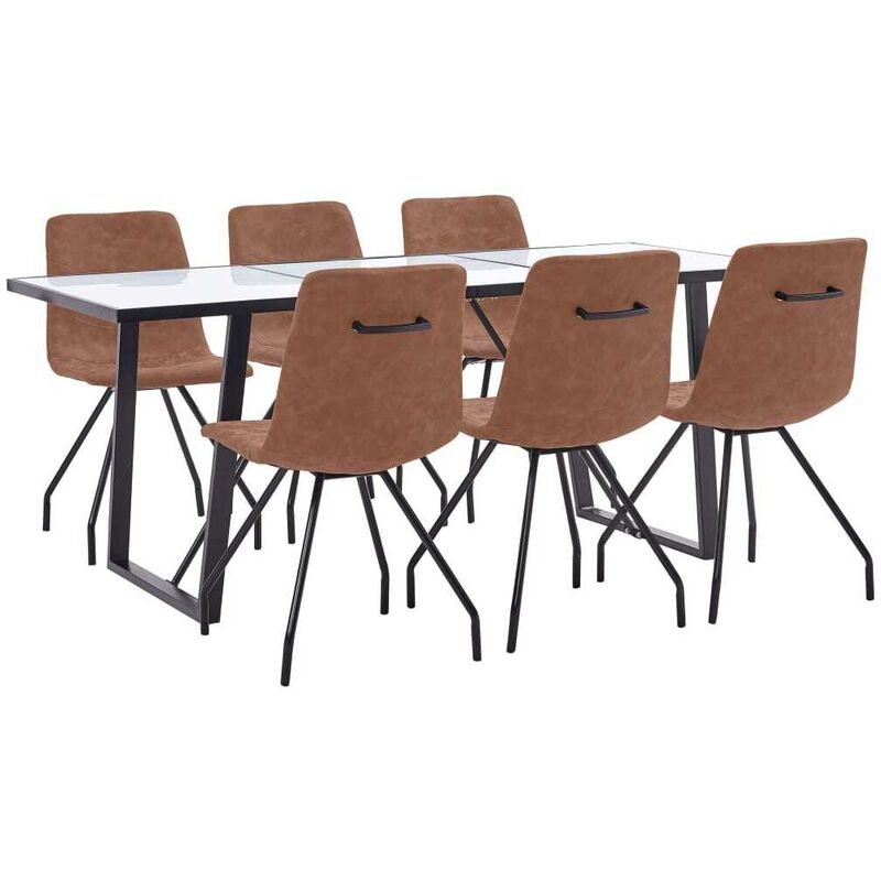 

Hommoo Juego de comedor 7 piezas cuero sintético marrón