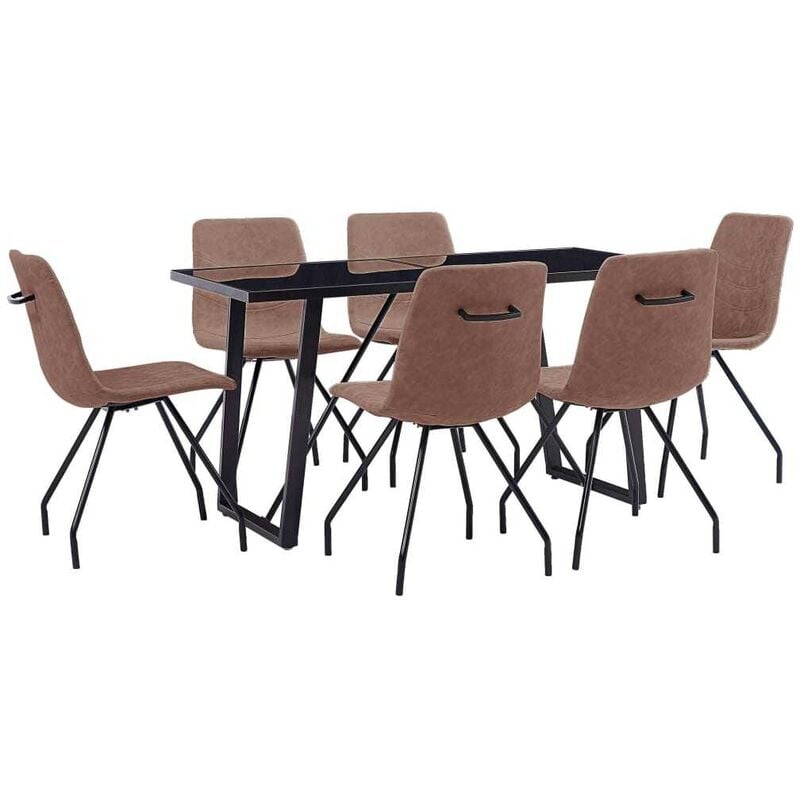 

Juego de comedor 7 piezas cuero sintético marrón - Hommoo