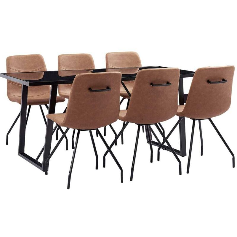 

Juego de comedor 7 piezas cuero sintético marrón - Hommoo