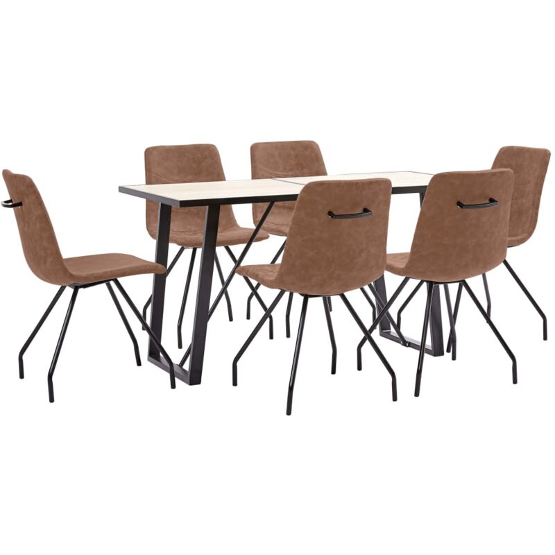 

Juego de comedor 7 piezas cuero sintético marrón - Hommoo
