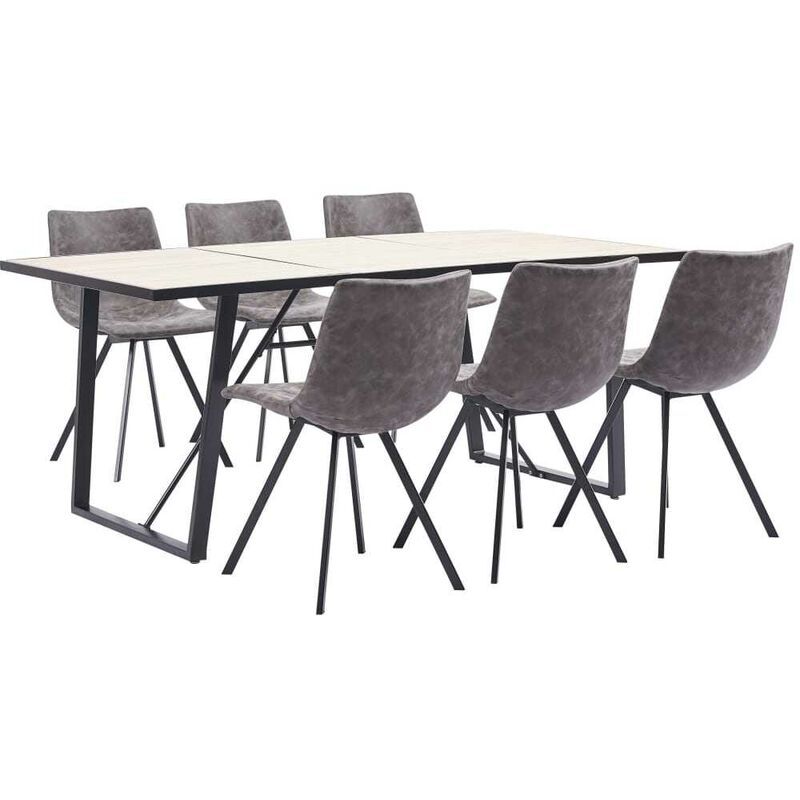 

Hommoo - Juego de comedor 7 piezas cuero sintético marrón