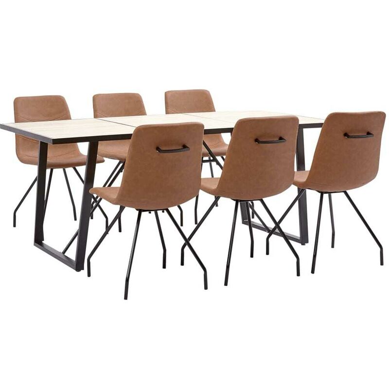 

Juego de comedor 7 piezas cuero sintético marrón - Hommoo