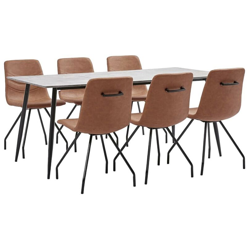 

Juego de comedor 7 piezas cuero sintético marrón - Hommoo