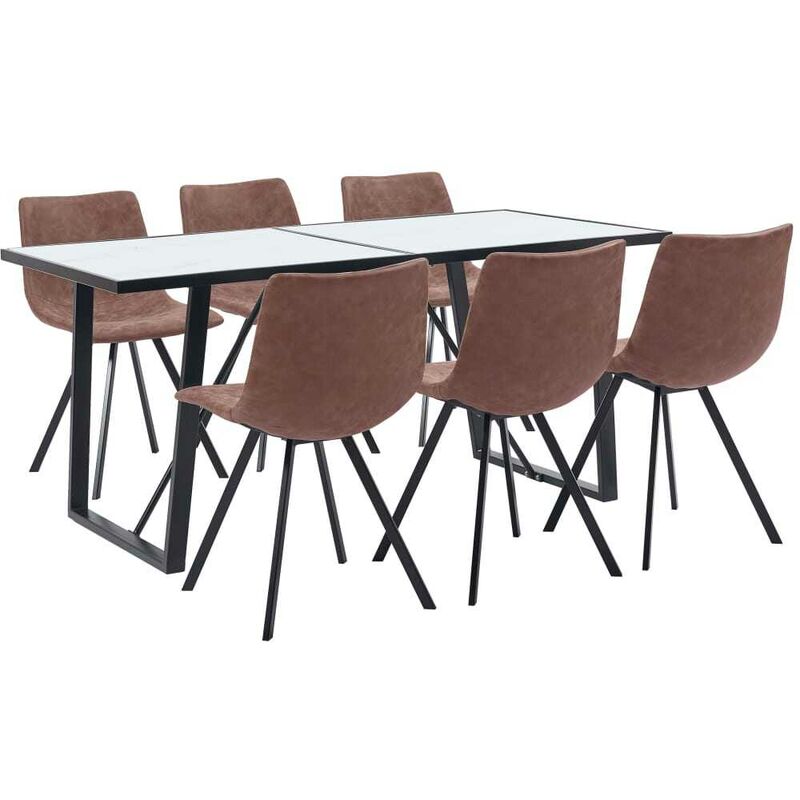 

Hommoo Juego de comedor 7 piezas cuero sintético marrón intermedio