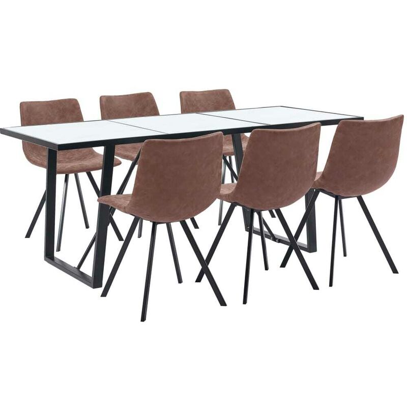 

Hommoo Juego de comedor 7 piezas cuero sintético marrón intermedio