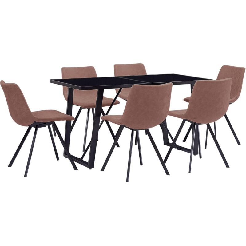 

Hommoo Juego de comedor 7 piezas cuero sintético marrón intermedio