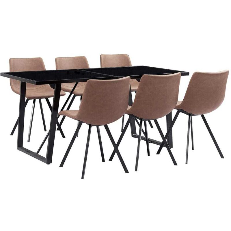 

Hommoo Juego de comedor 7 piezas cuero sintético marrón intermedio