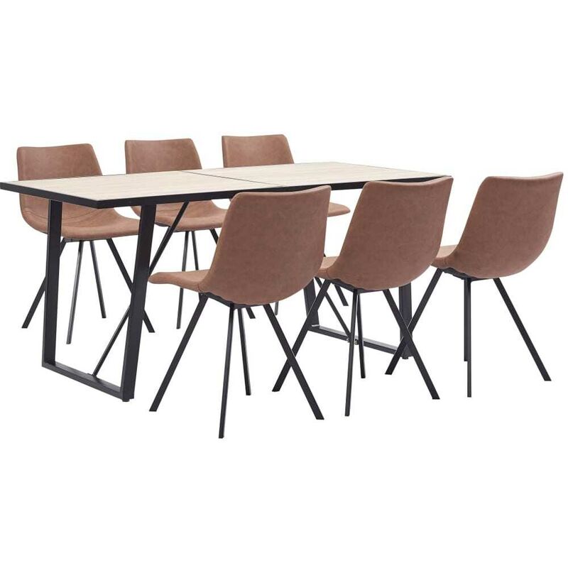 

Hommoo Juego de comedor 7 piezas cuero sintético marrón intermedio
