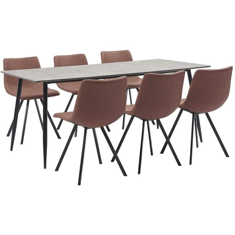 

Hommoo Juego de comedor 7 piezas cuero sintético marrón intermedio
