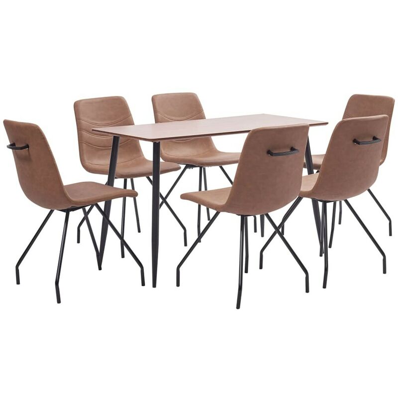 

Juego de comedor 7 piezas cuero sintético marrón - Hommoo