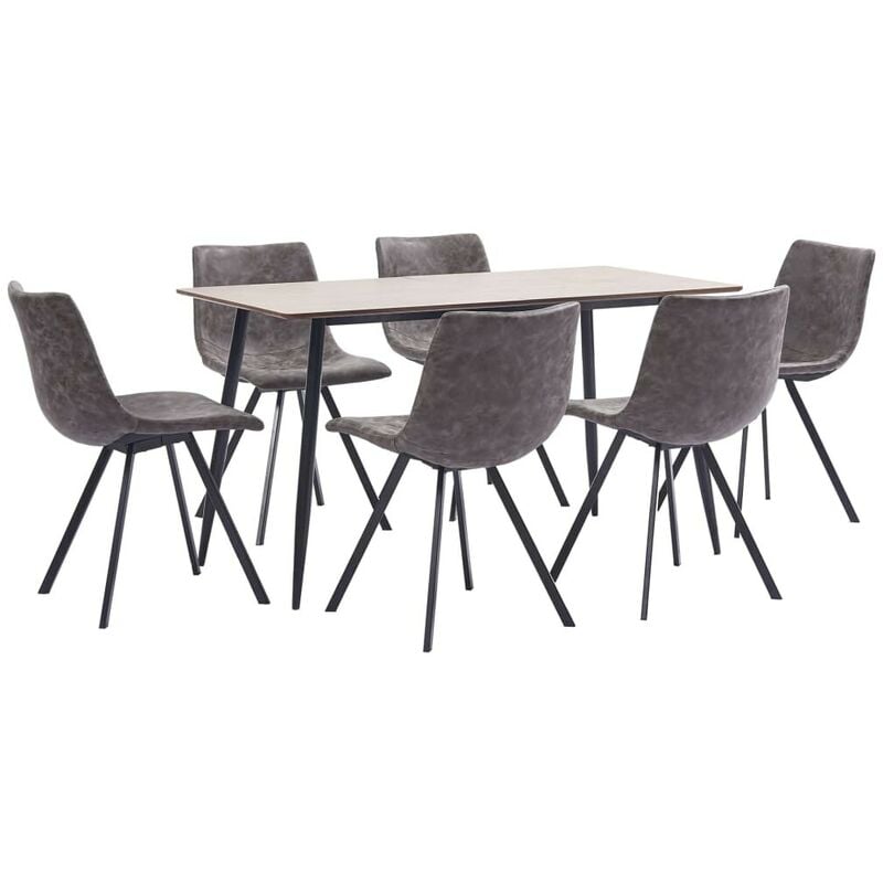 

Hommoo - Juego de comedor 7 piezas cuero sintético marrón