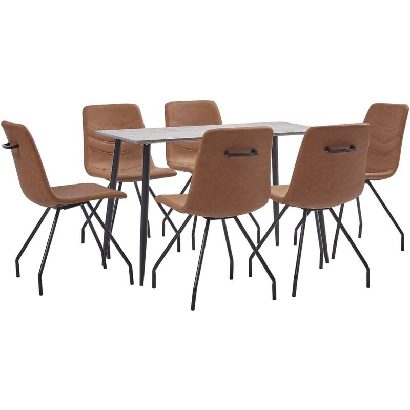 

Juego de comedor 7 piezas cuero sintético marrón - Hommoo