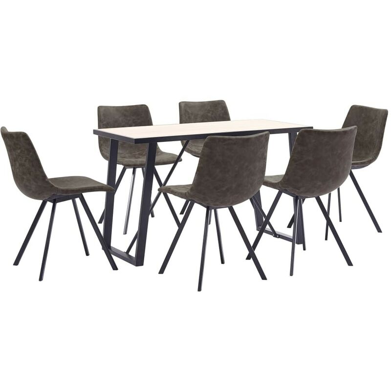

Hommoo - Juego de comedor 7 piezas cuero sintético marrón