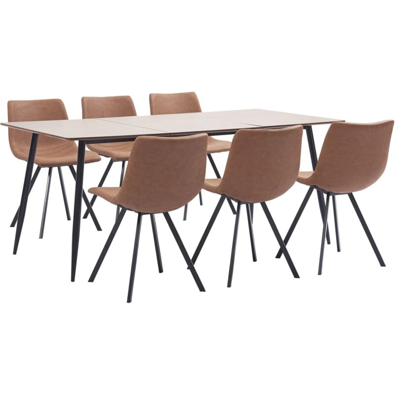 

Hommoo Juego de comedor 7 piezas cuero sintético marrón intermedio