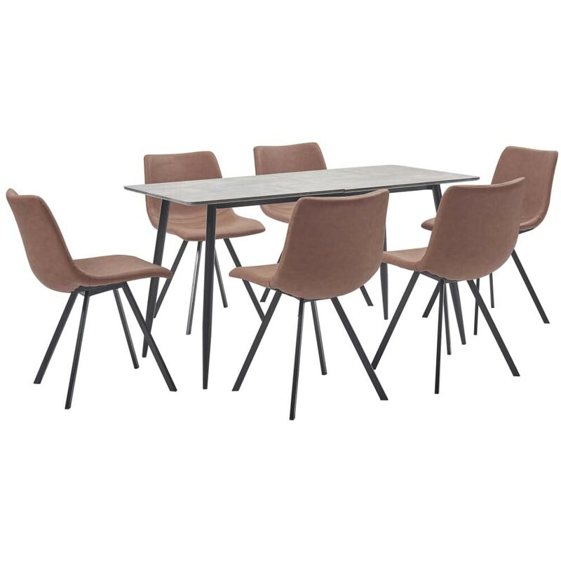 

Hommoo Juego de comedor 7 piezas cuero sintético marrón intermedio