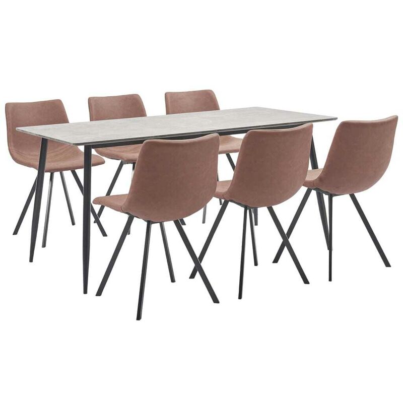 

Hommoo Juego de comedor 7 piezas cuero sintético marrón intermedio