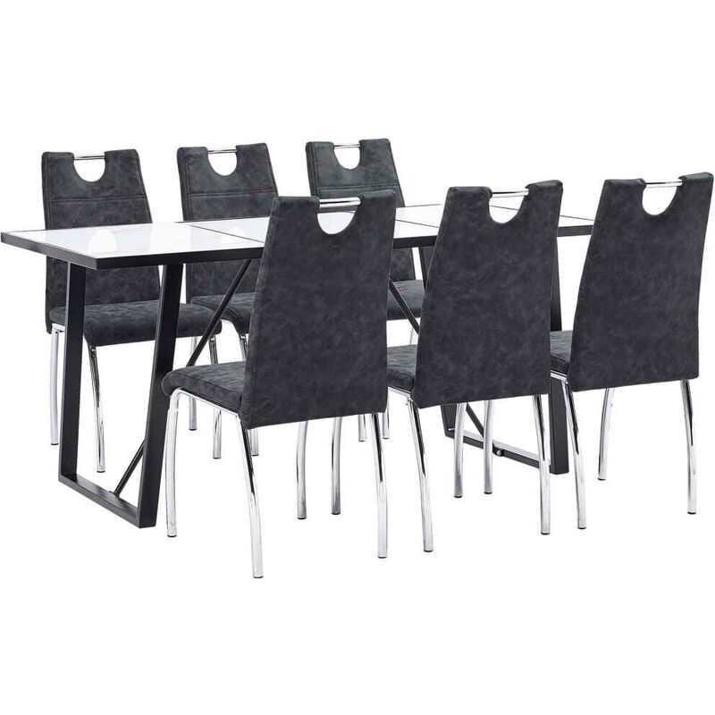 

Juego de comedor 7 piezas cuero sintético negro - Hommoo