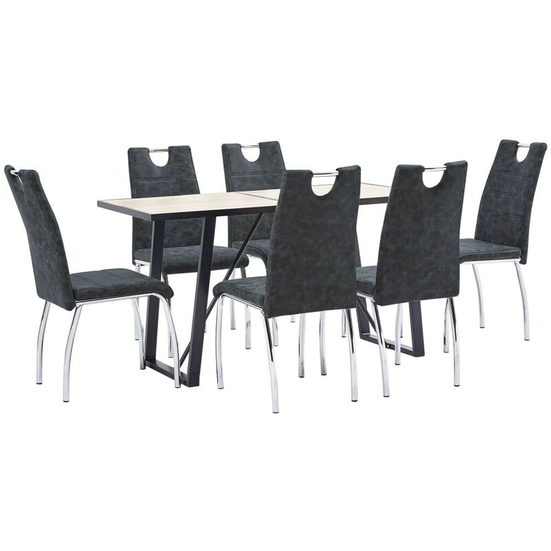 

Juego de comedor 7 piezas cuero sintético negro - Hommoo