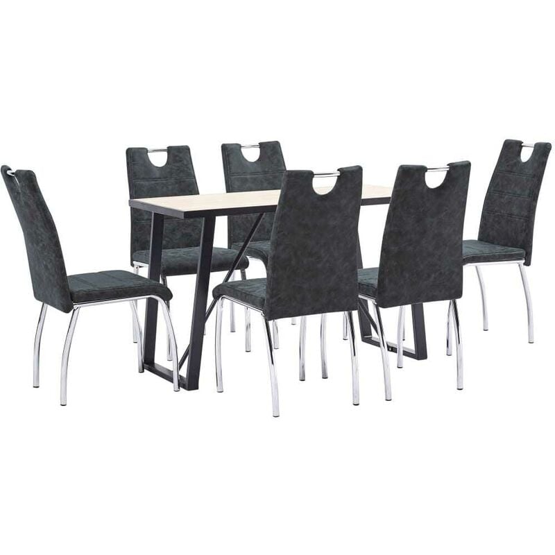 

Juego de comedor 7 piezas cuero sintético negro - Hommoo