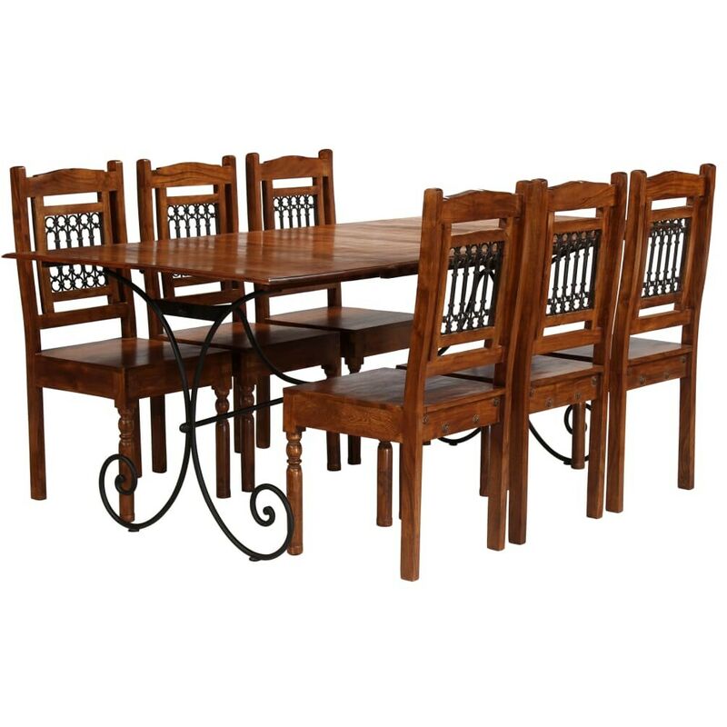 

Juego de comedor 7 piezas madera de acacia acabado sheesham - Hommoo