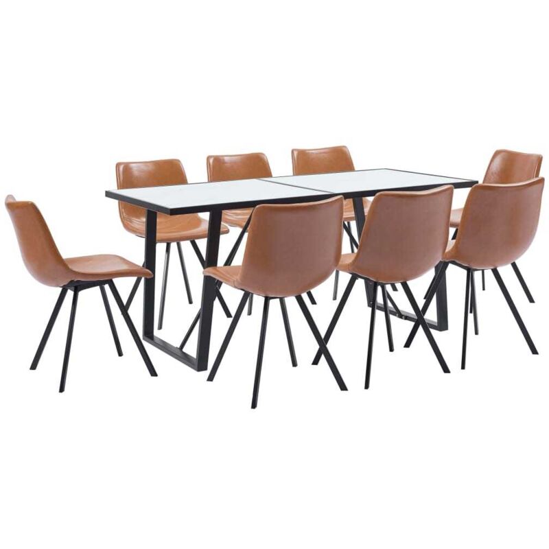 

Hommoo - Juego de comedor 9 piezas cuero sintético color coñac