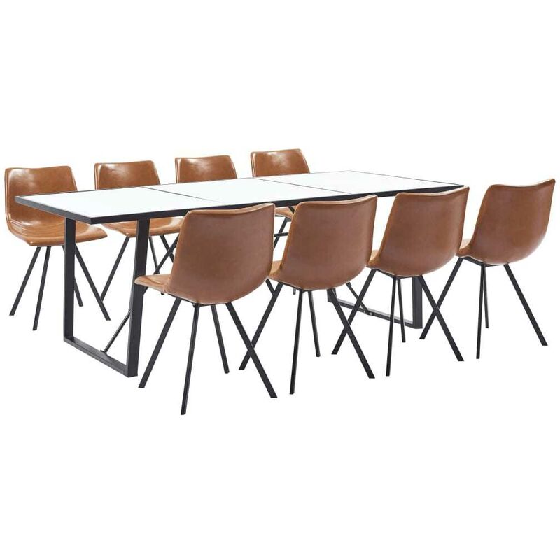 

Hommoo - Juego de comedor 9 piezas cuero sintético color coñac