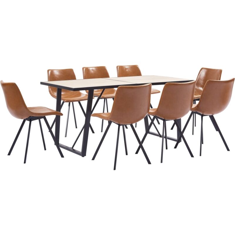 

Hommoo - Juego de comedor 9 piezas cuero sintético color coñac