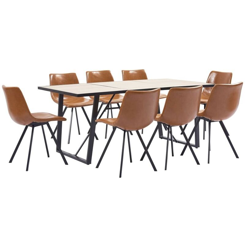 

Hommoo - Juego de comedor 9 piezas cuero sintético color coñac